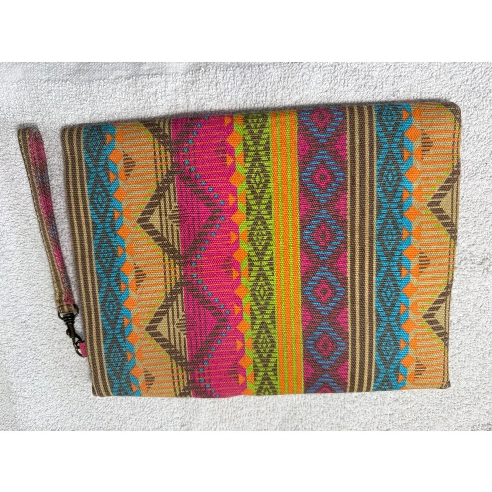 Geometric Woven Clutch Bag Women Medium Multicolor Boho Wristlet Southwestern